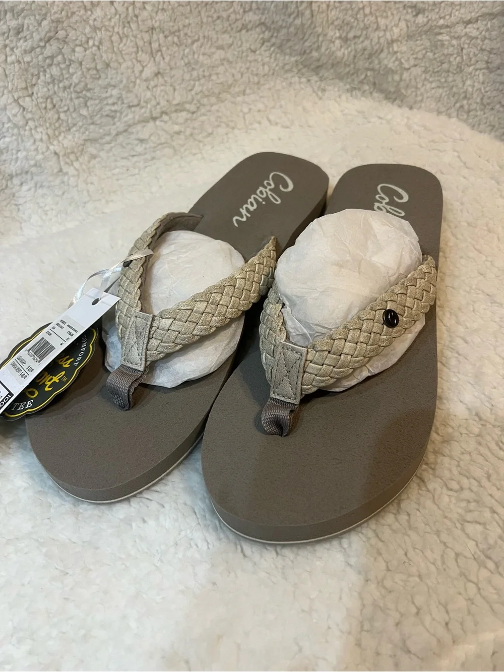 Cobian Braided Thong Sandals in Taupe and Beige